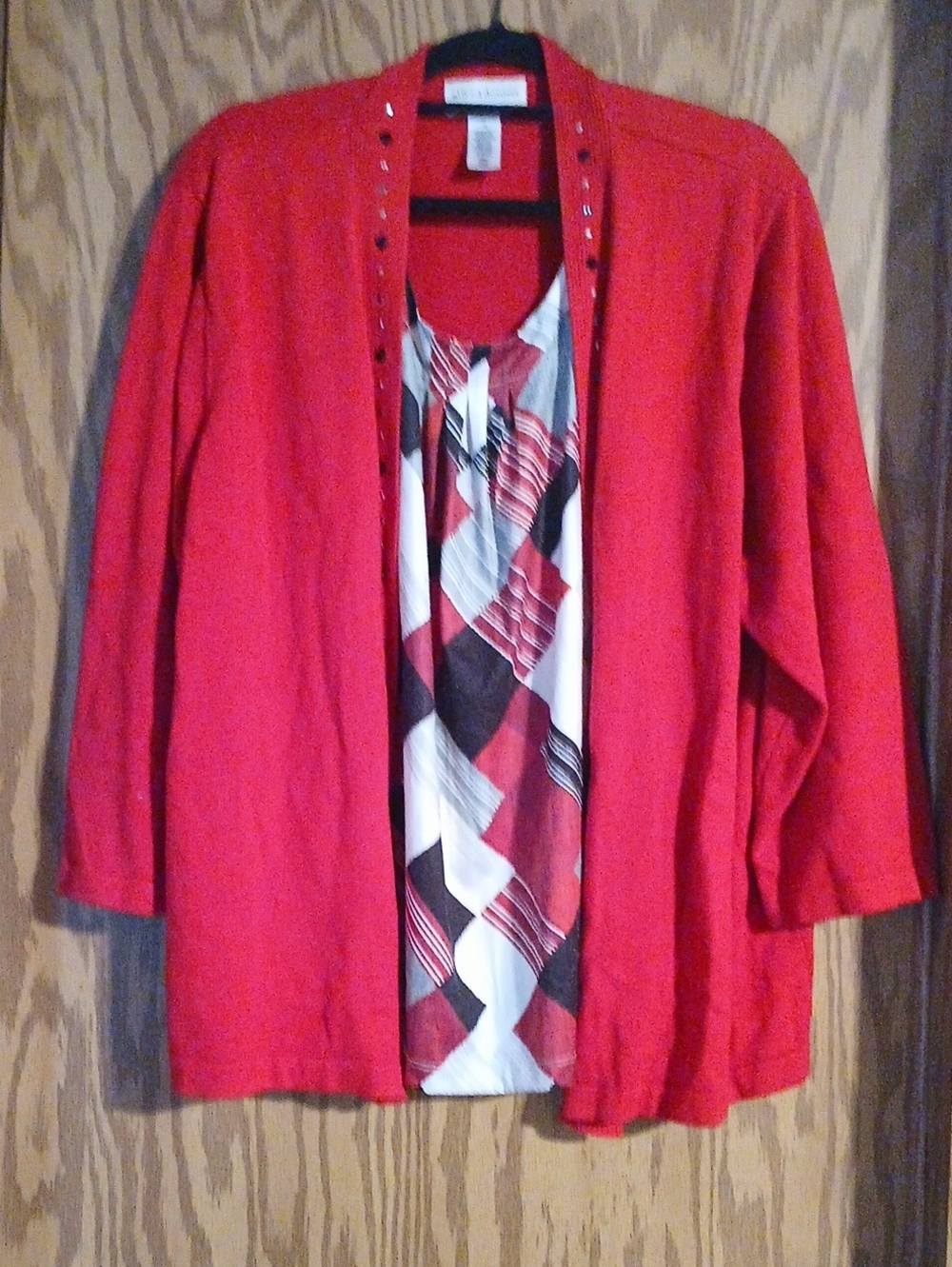 Alfred Dunner Red Open-Front Cardigan with Stud Accents